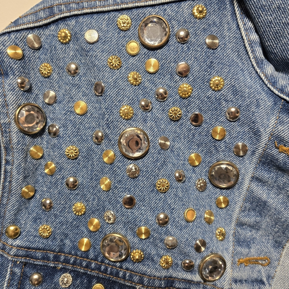 Vintage Gazoz Studded Bejeweled Denim Jacket Size Large Jean Jacket 80s 90s - Picture 6 of 11